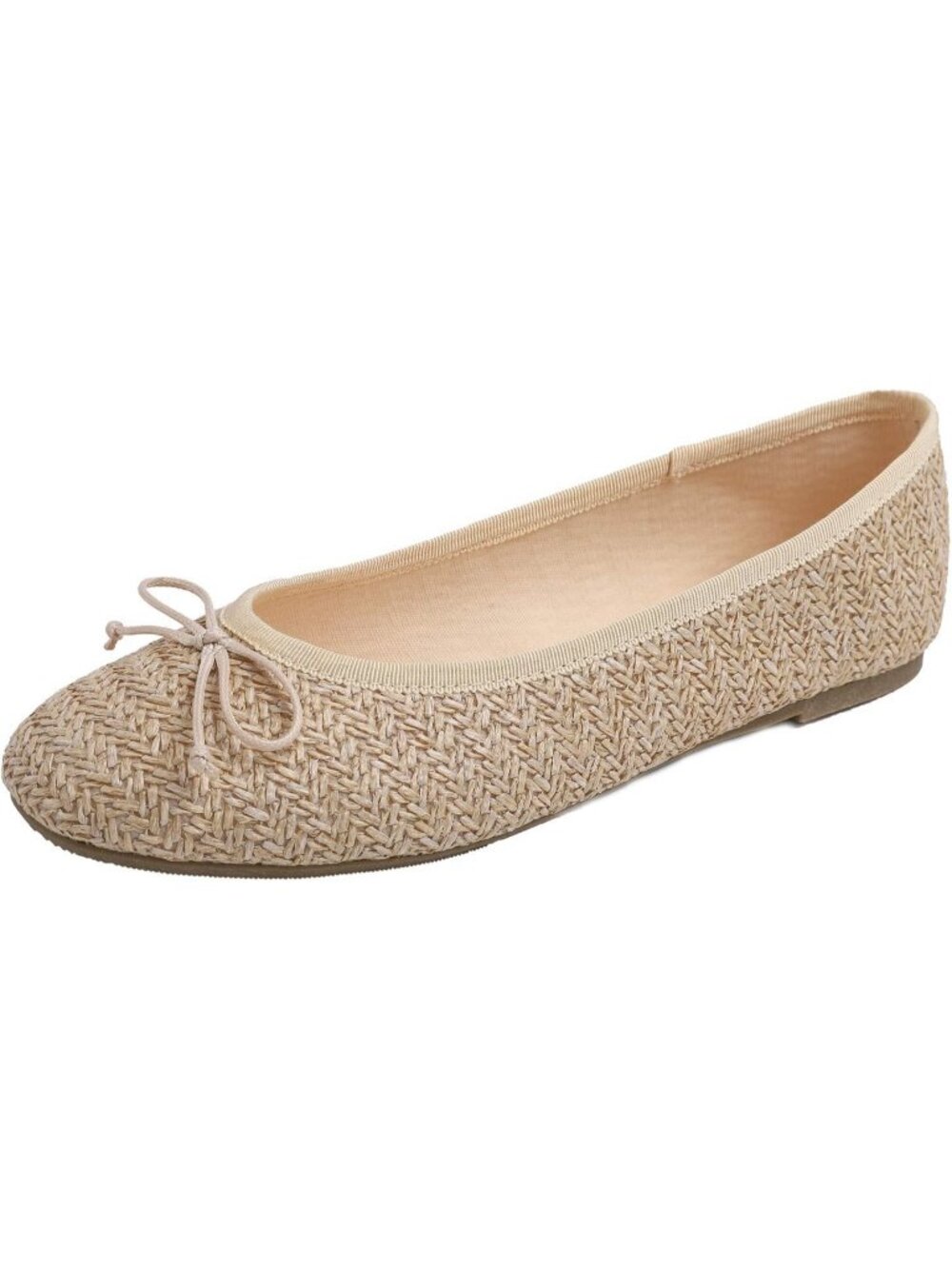 Women's Raffia Beige Memory Foam Insock Pointed Toe Patent Ballet Flats